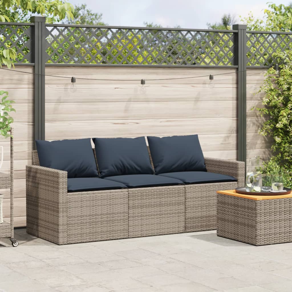 3-personers havesofa med hynder polyrattan grå