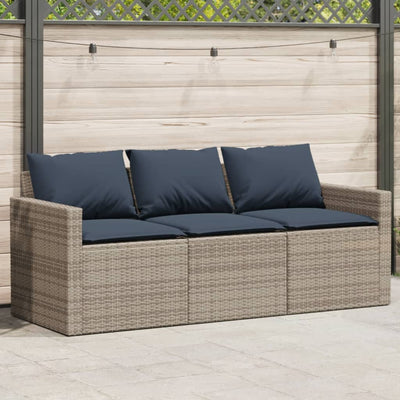 3-personers havesofa med hynder polyrattan grå