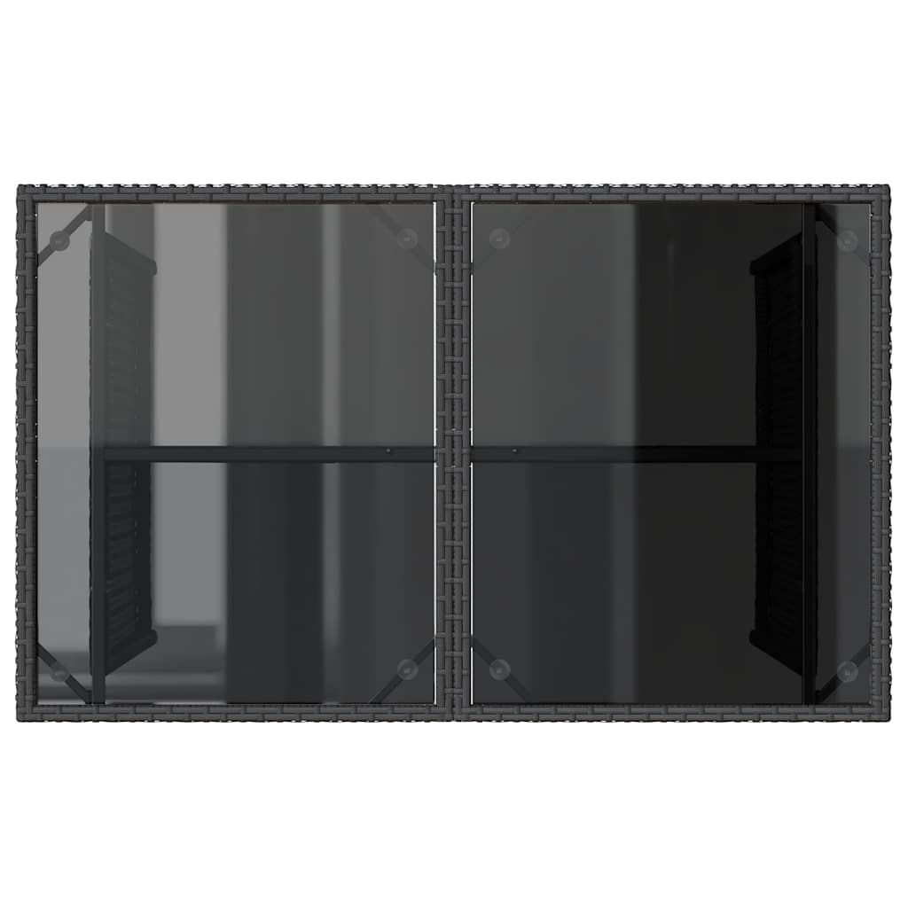 havebord med glastop 110x68x70 cm polyrattan sort