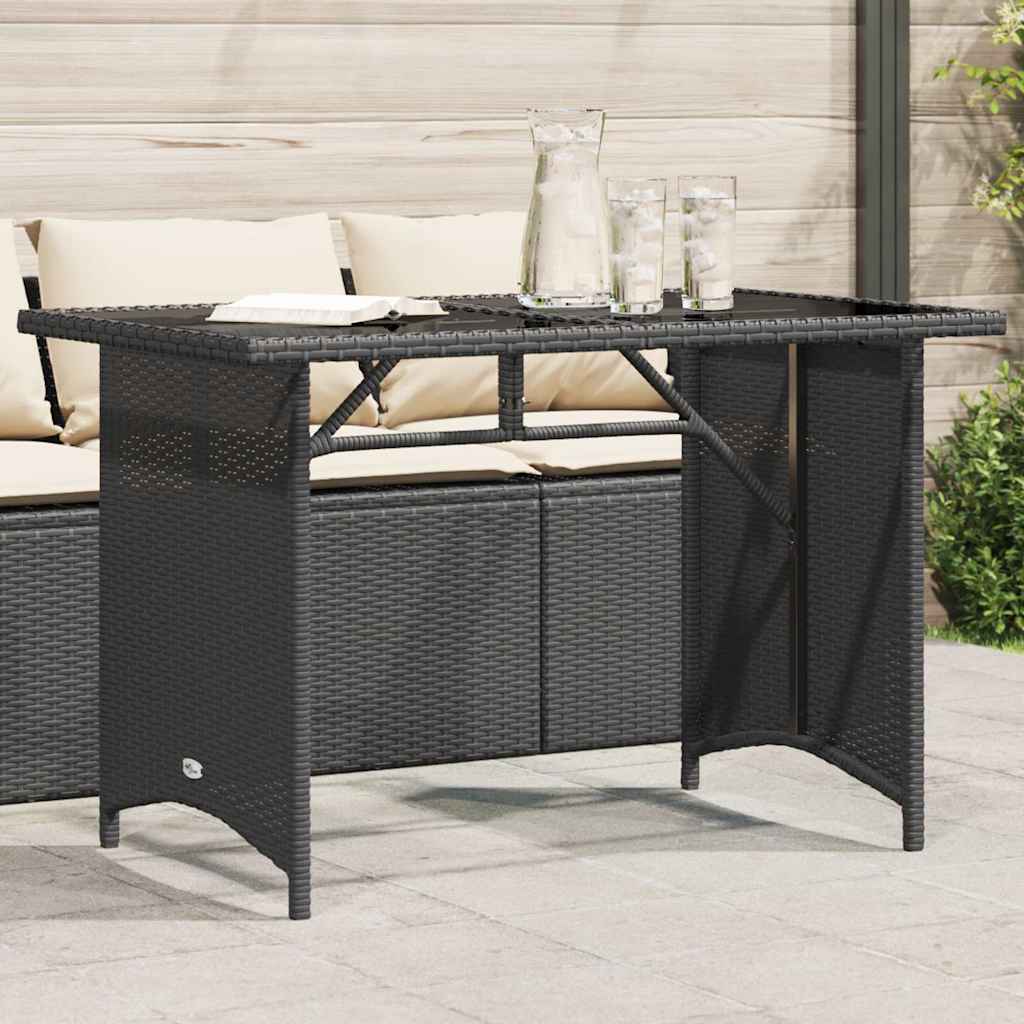 havebord med glastop 110x68x70 cm polyrattan sort billede