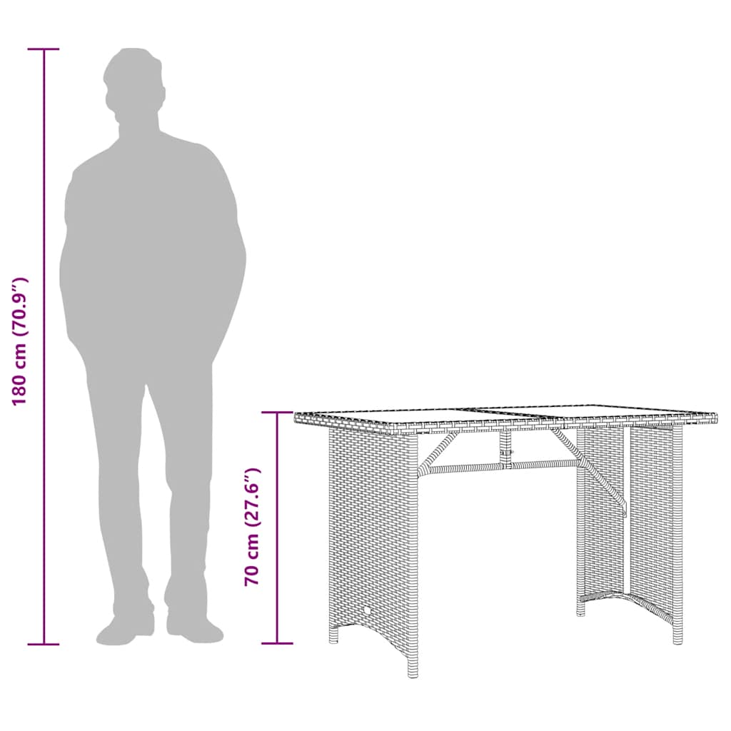 havebord med glastop 110x68x70 cm polyrattan brun