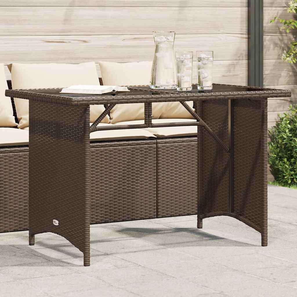 havebord med glastop 110x68x70 cm polyrattan brun billede