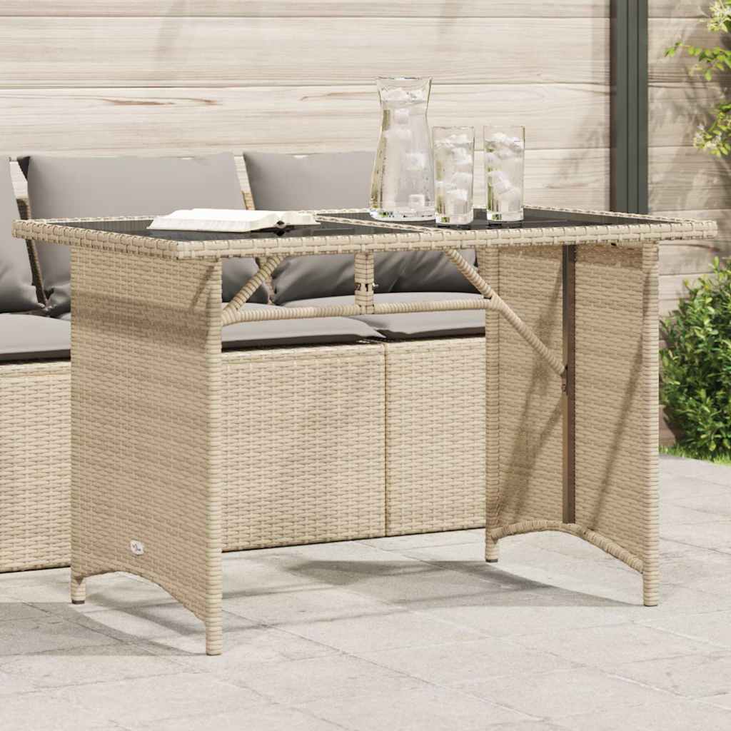 havebord med glastop 110x68x70 cm polyrattan beige billede