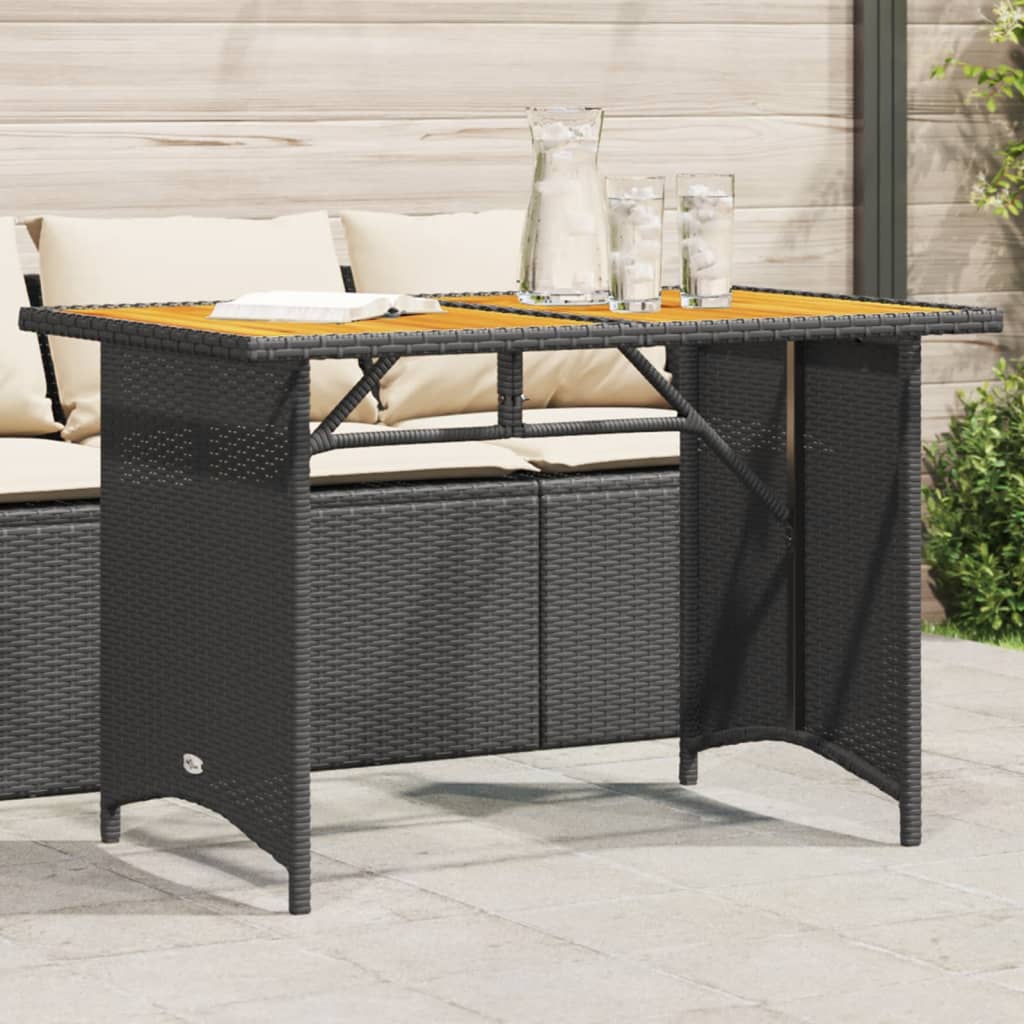 havebord med træplade 110x68x70 cm polyrattan sort billede