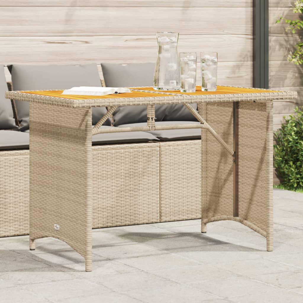 havebord med træplade 110x68x70 cm polyrattan beige billede