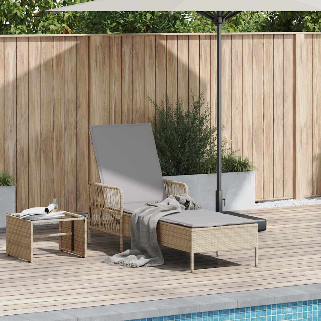 Solstol Beige og lys grå 200 x 55 x 92 cm polyrattan