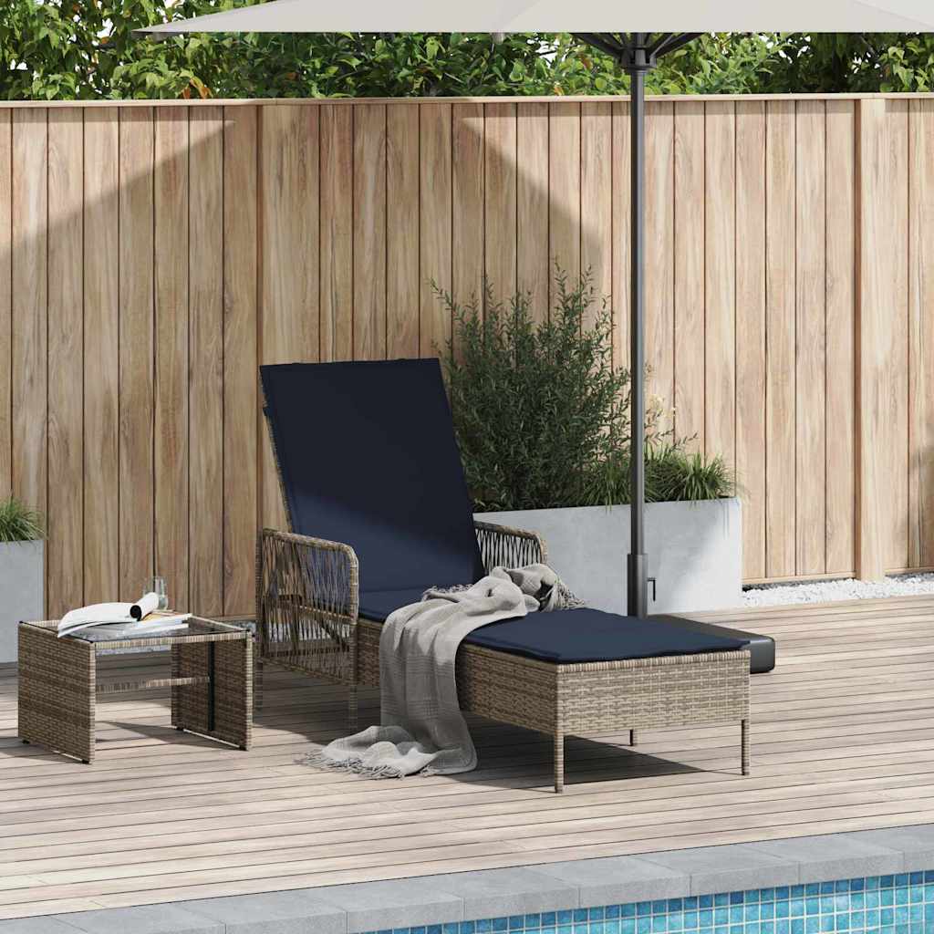 Solstol Grå og Marineblå 200 x 55 x 92 cm polyrattan