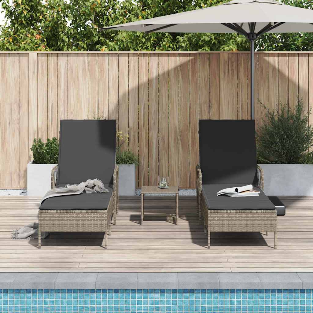 Solstol 3 pcs Grå og Mørkegrå 55 x 200 x 92 cm polyrattan