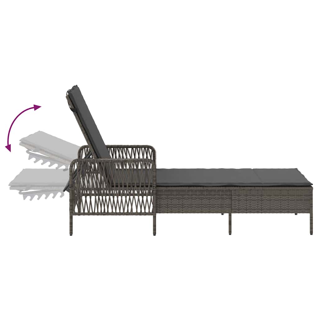 Solstol 3 pcs Grå og Mørkegrå 55 x 200 x 92 cm polyrattan