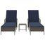 Solstol 3 pcs Grå og Marineblå 200 x 55 x 92 cm polyrattan