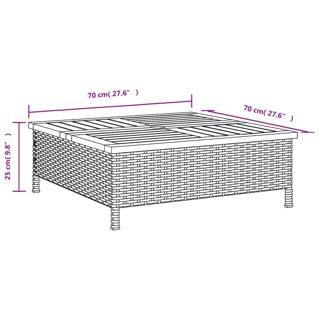 skjuler til parasolfod 70x70x25 cm polyrattan og akacietræ sort