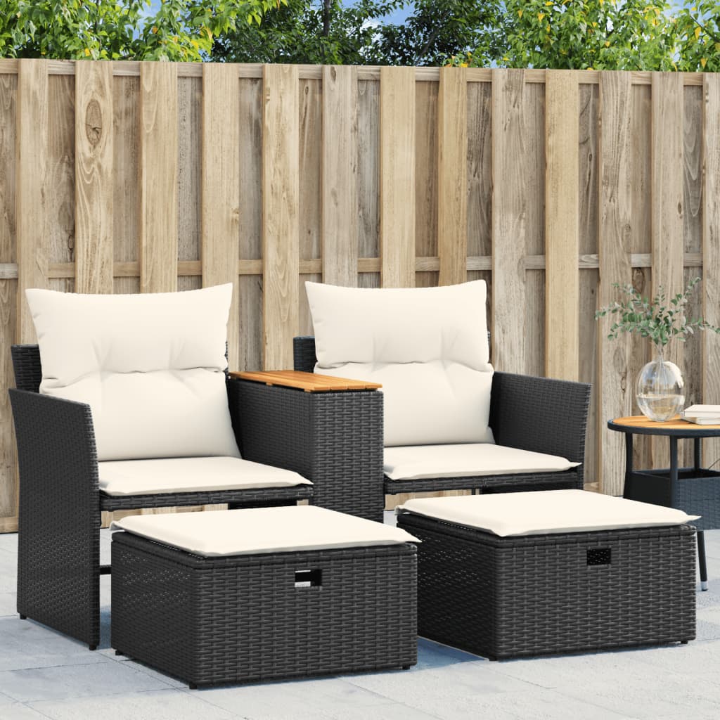 2-personers havesofa med skamler polyrattan sort billede