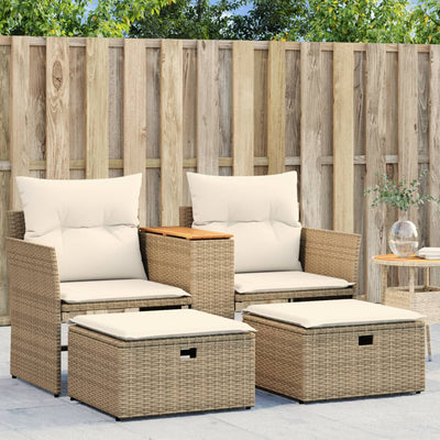 2-personers havesofa med skamler polyrattan beige
