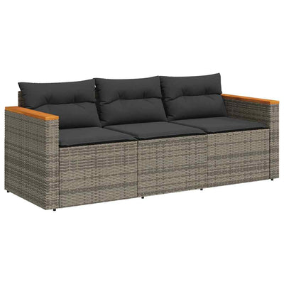 3-personers havesofa med hynder polyrattan grå