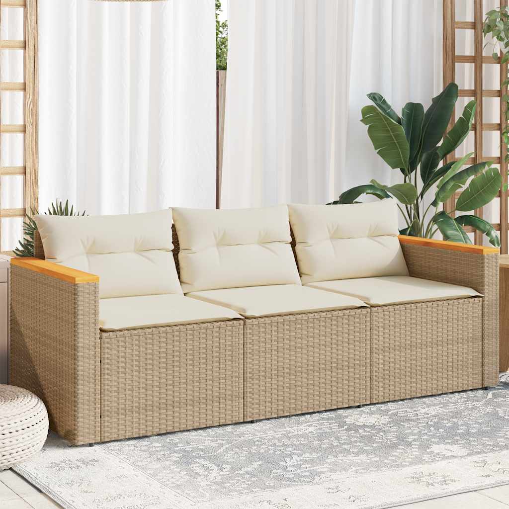 3-personers havesofa i polyrattan med hynder - beige