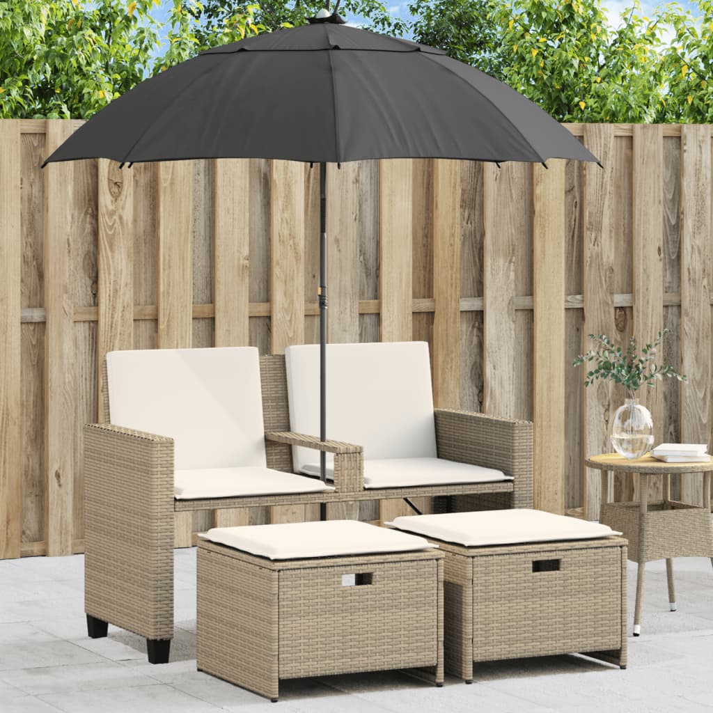 2-personers havesofa med parasol og skamler polyrattan beige billede