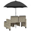 2-personers havesofa med parasol og skamler polyrattan lysegrå