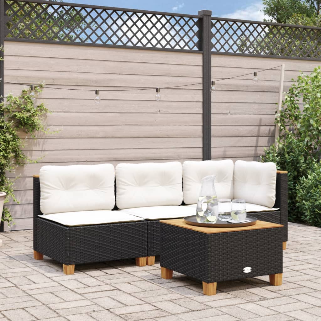 hjørnemodul til havesofa med hynder polyrattan sort