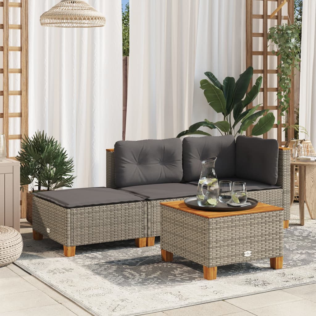 haveskammel med hynde 63,5x56x32 cm polyrattan grå billede
