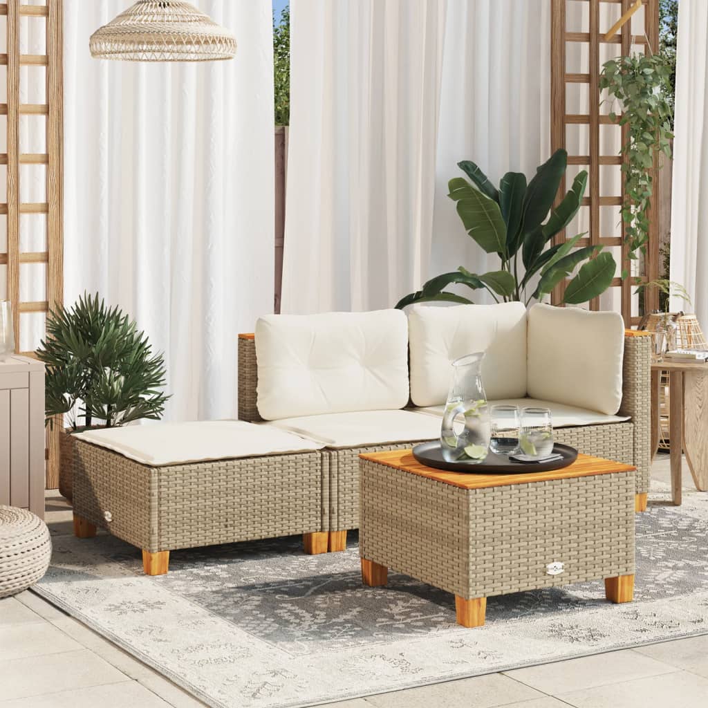 haveskammel med hynde 63,5x56x32 cm polyrattan beige billede