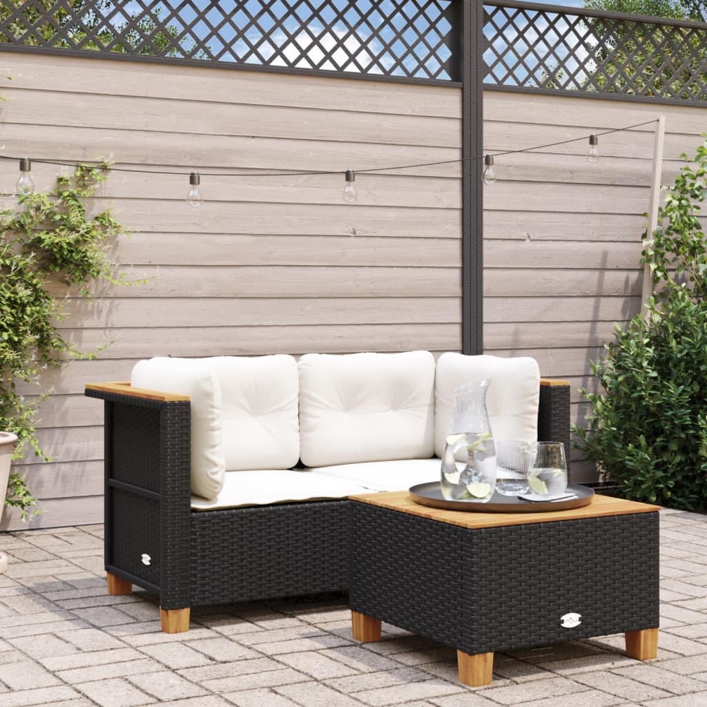 hjørnemoduler til havesofa 2 stk. med hynder polyrattan sort billede