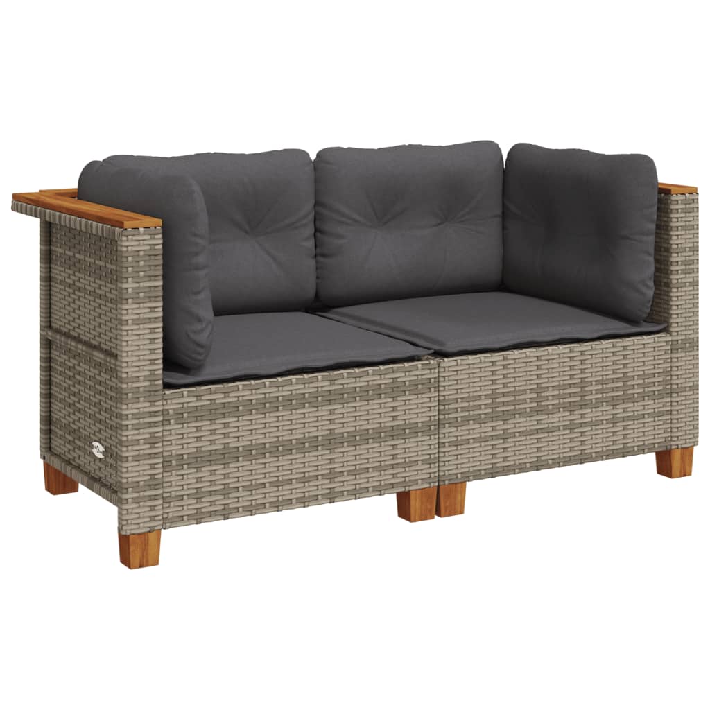 hjørnemoduler til havesofa 2 stk. med hynder polyrattan grå