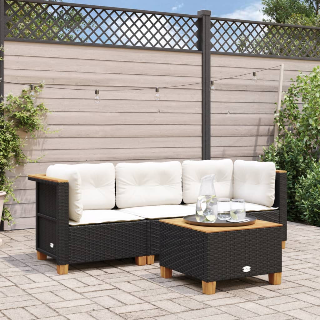 Hjørnemodul Til Havesofa Med Hynder Polyrattan - 3 / Sort og hvid / without carving
