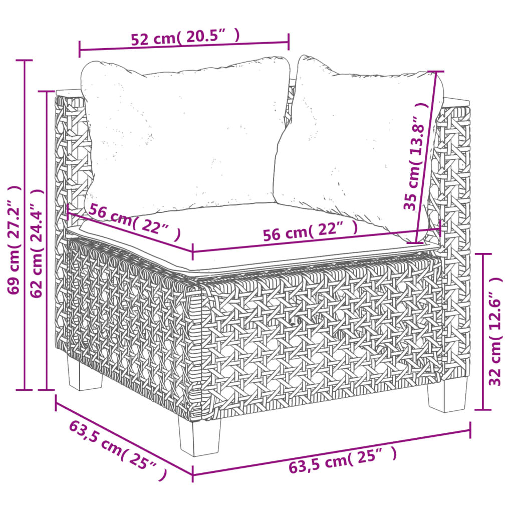hjørnemodul til havesofa med hynder polyrattan sort