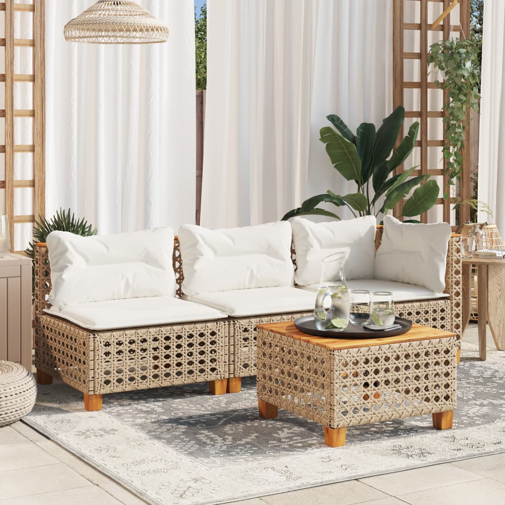 hjørnemodul til havesofa med hynder polyrattan beige