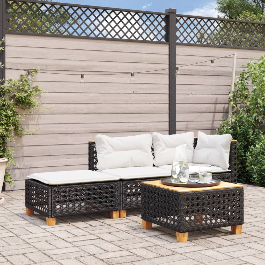 haveskammel med hynde 63,5x56x32 cm polyrattan sort