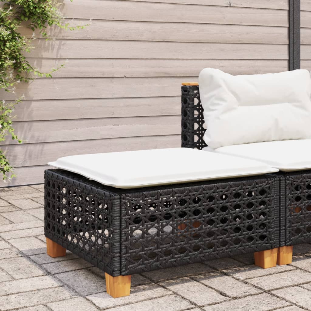 haveskammel med hynde 63,5x56x32 cm polyrattan sort billede