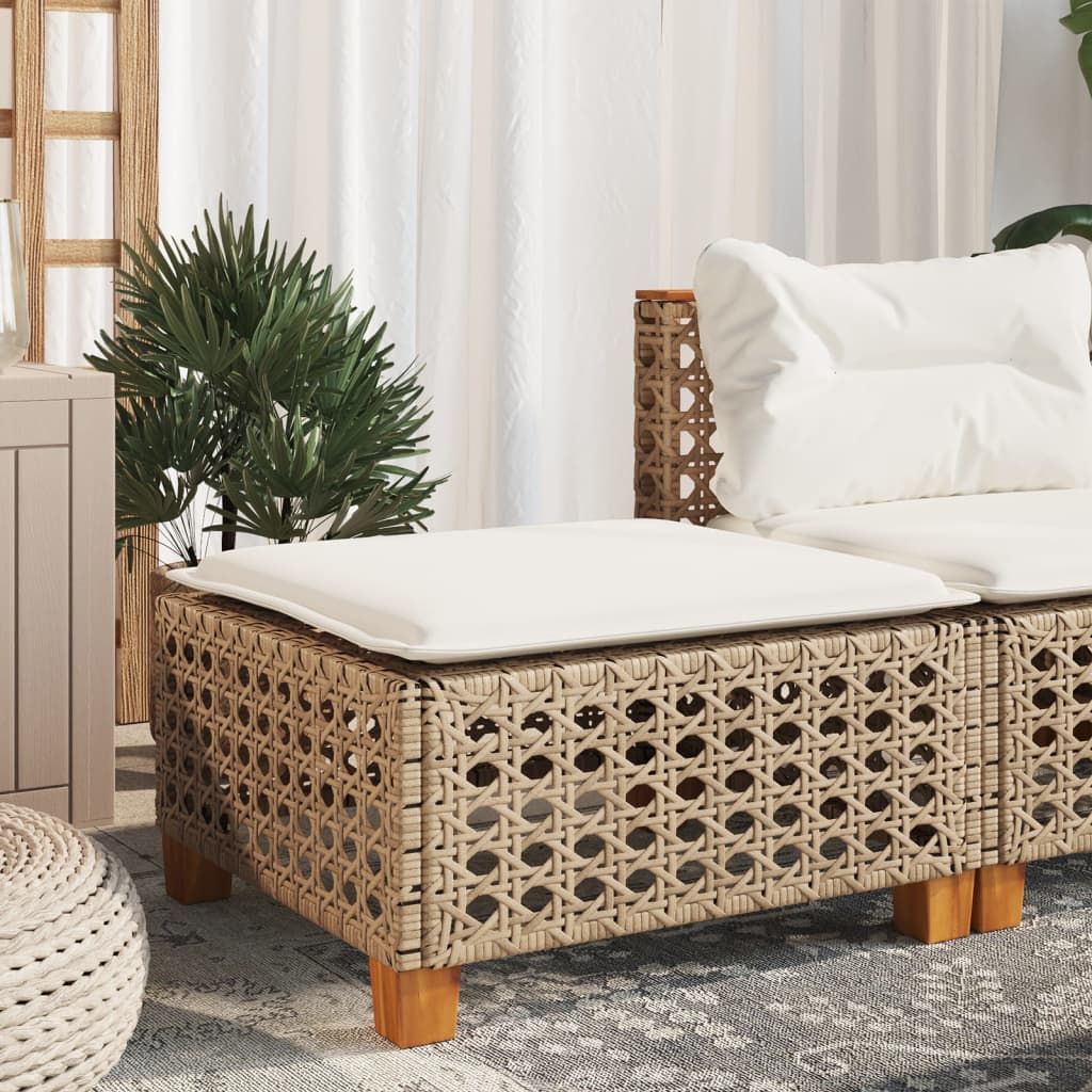 haveskammel med hynde 63,5x56x32 cm polyrattan beige billede