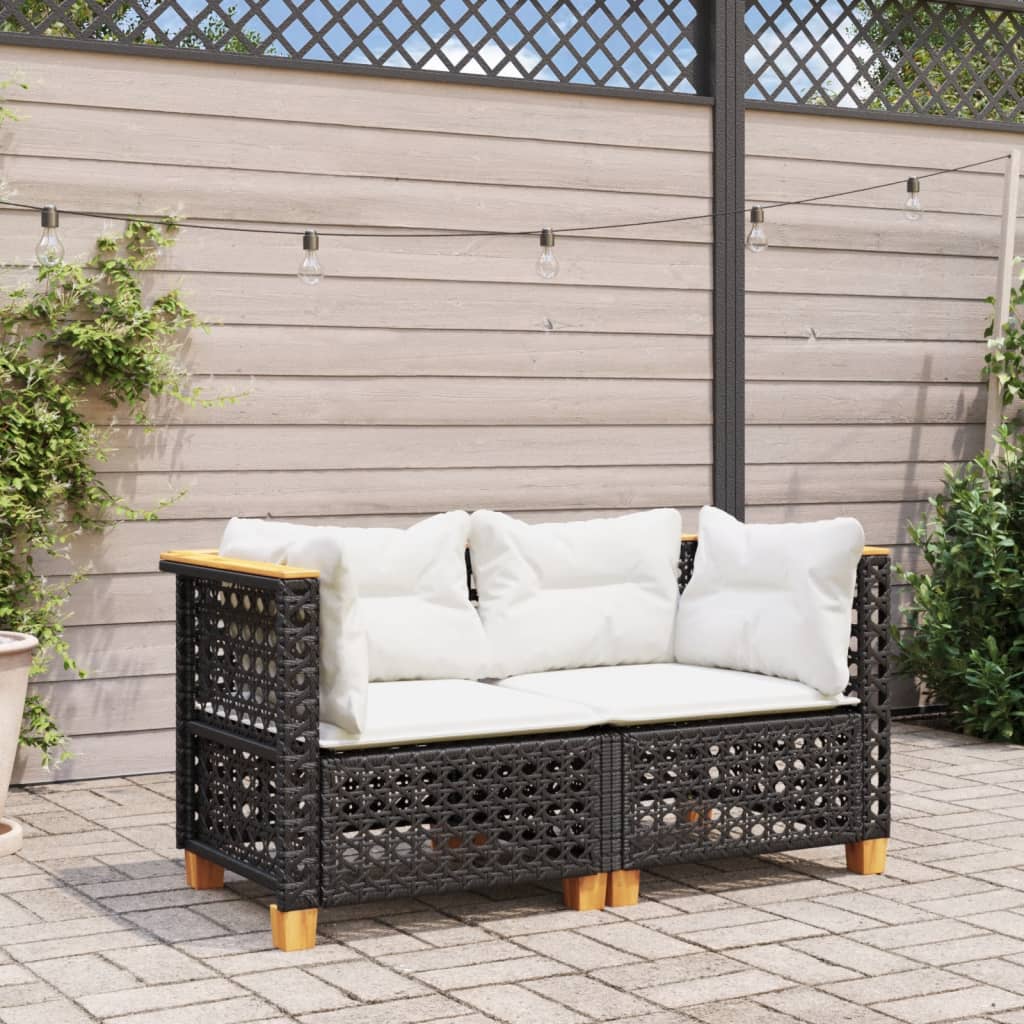 hjørnemoduler til havesofa 2 stk. med hynder polyrattan sort