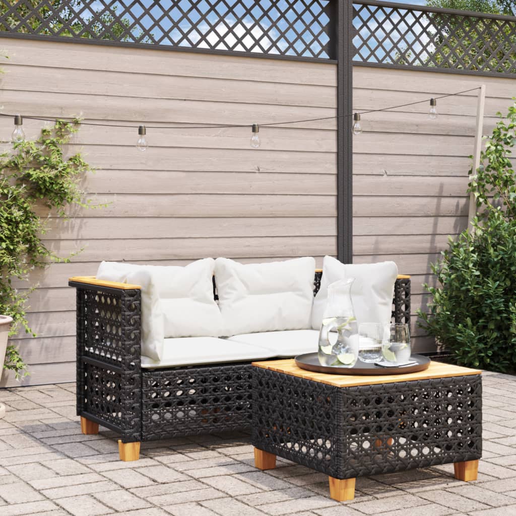 hjørnemoduler til havesofa 2 stk. med hynder polyrattan sort billede