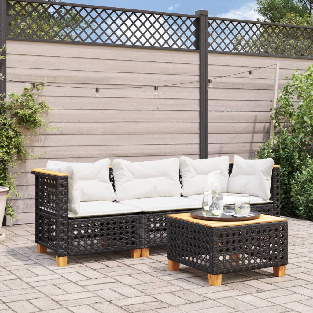 Hjørnemodul Til Havesofa Med Hynder Polyrattan - 3 / Sort / with carving