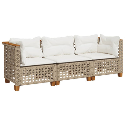 3-personers havesofa med hynder polyrattan beige
