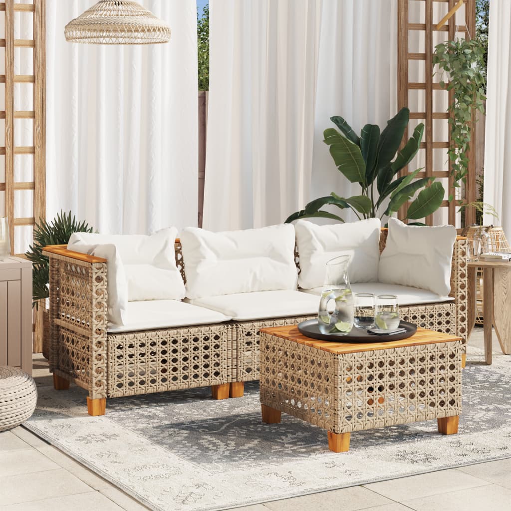Hjørnemodul Til Havesofa Med Hynder Polyrattan - 3 / Beige og hvid / with carving