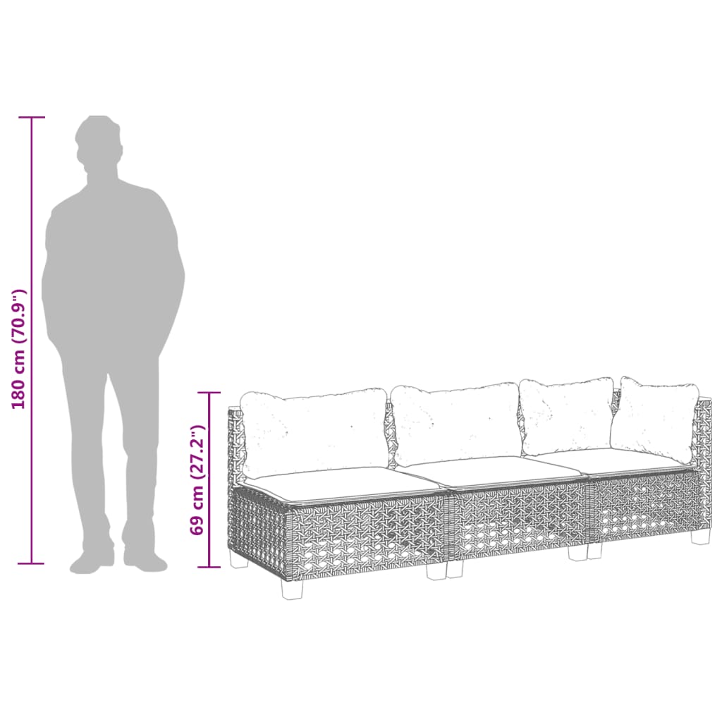 3-personers havesofa med hynder polyrattan beige