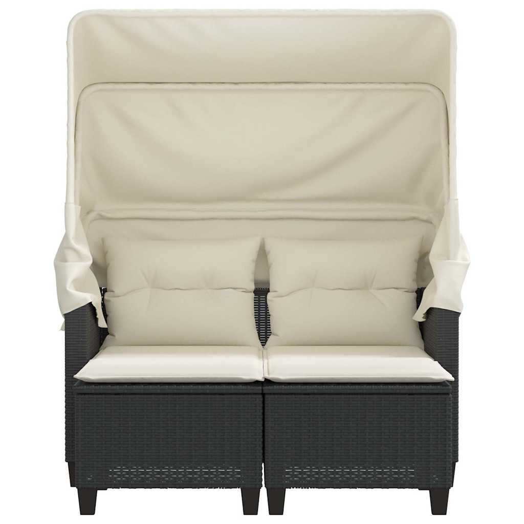 2-personers havesofa med baldakin og skamler polyrattan sort