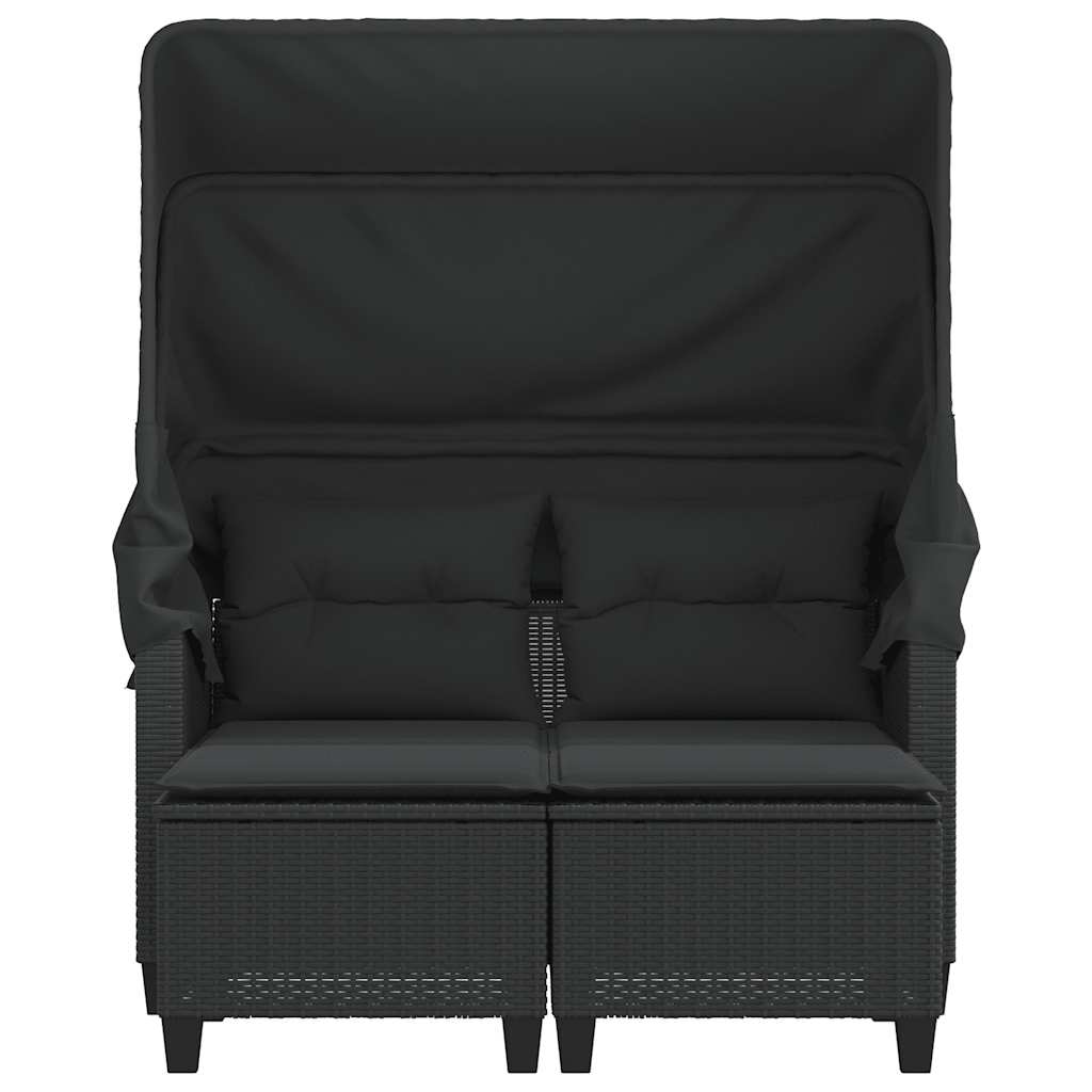2-personers havesofa med baldakin og skamler polyrattan sort