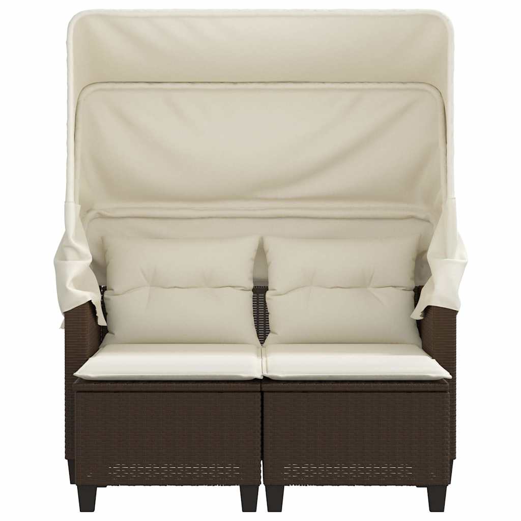 2-personers havesofa med baldakin og skamler polyrattan brun