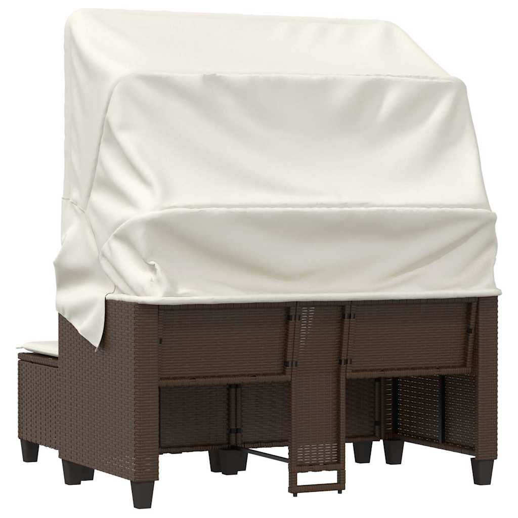 2-personers havesofa med baldakin og skamler polyrattan brun