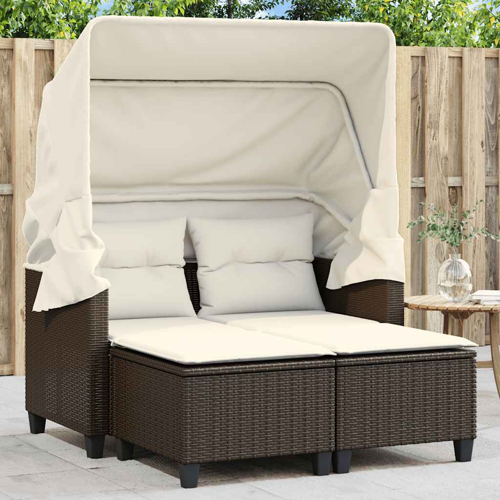 2-Personers Havesofa Med Skamler Polyrattan - Brun / Med Baldakin