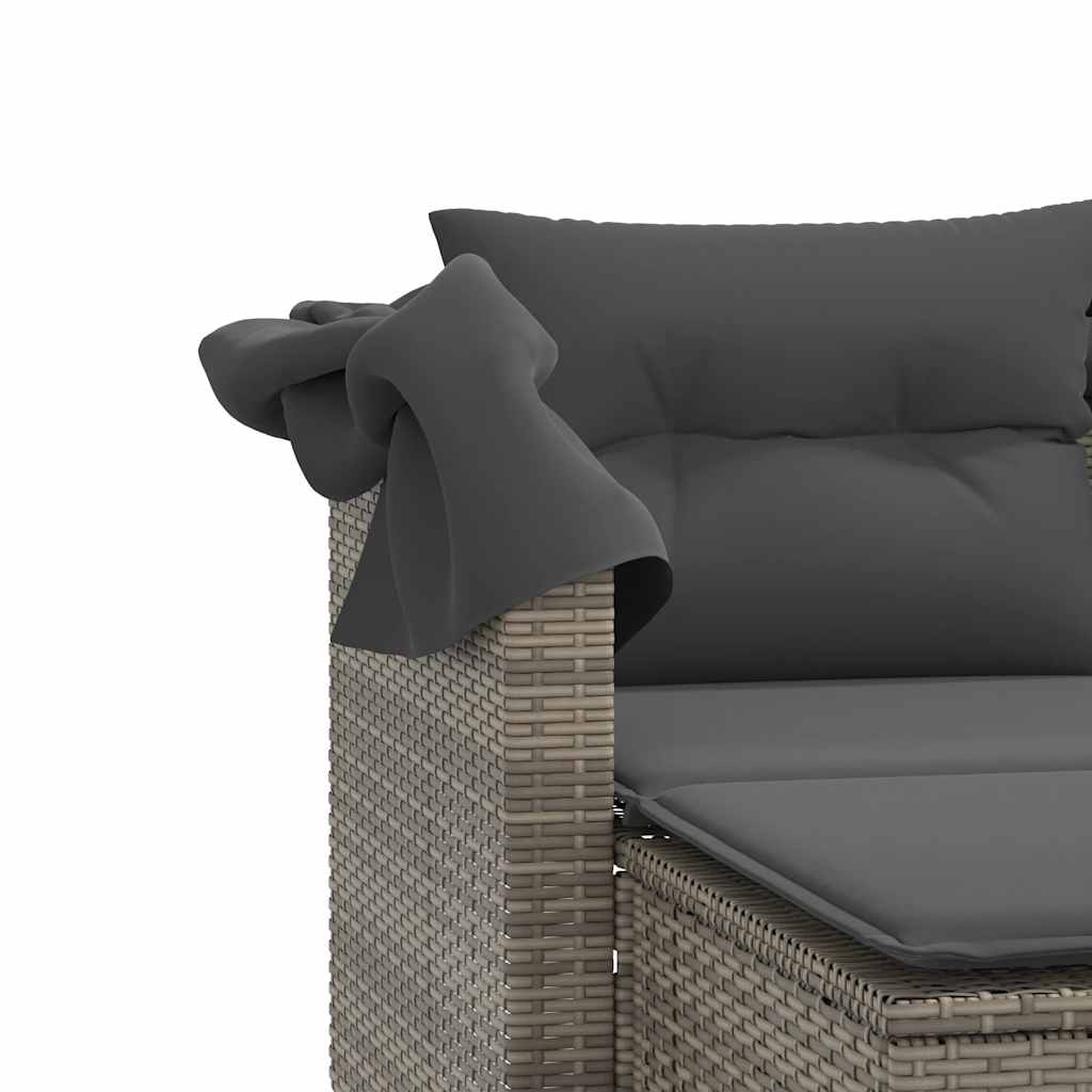 2-personers havesofa med baldakin og skamler polyrattan grå