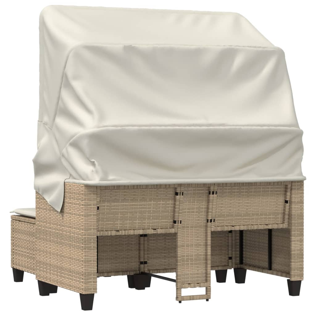 2-personers havesofa med baldakin og skamler polyrattan beige