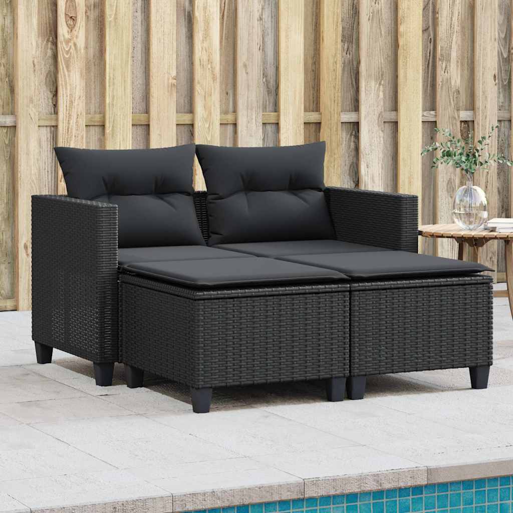 2-personers havesofa med skamler polyrattan sort billede