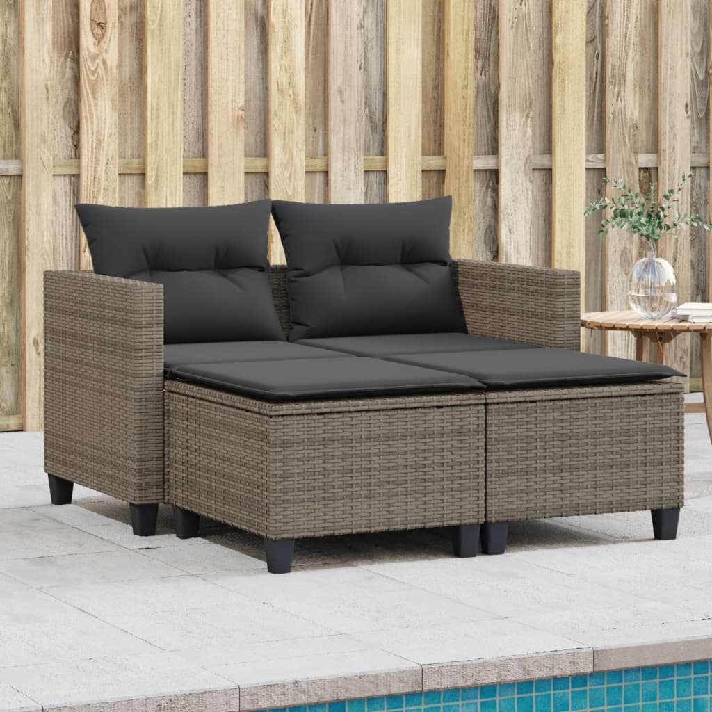 2-Personers Havesofa Med Skamler Polyrattan - Grå / Uden Baldakin