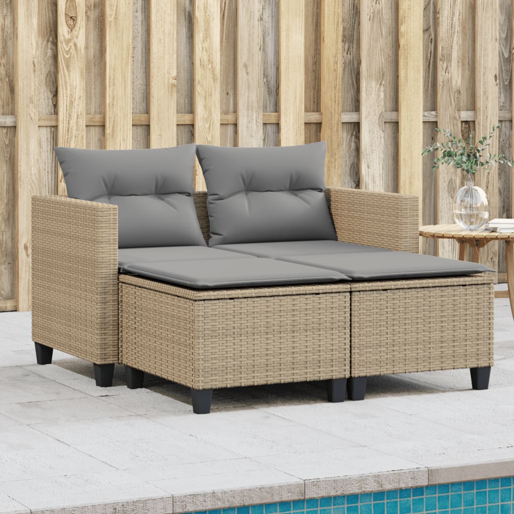 2-personers havesofa med skamler polyrattan beige billede