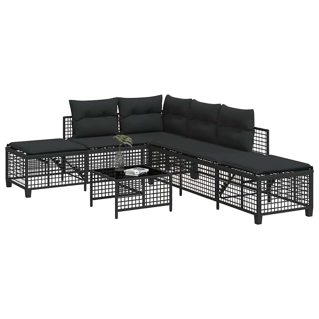 hjørnesofasæt til haven 3 dele med hynder polyrattan sort billede
