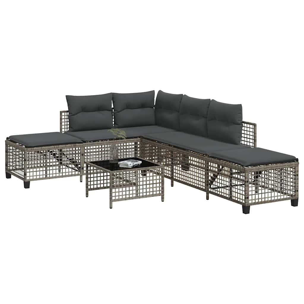hjørnesofasæt til haven 3 dele med hynder polyrattan grå billede